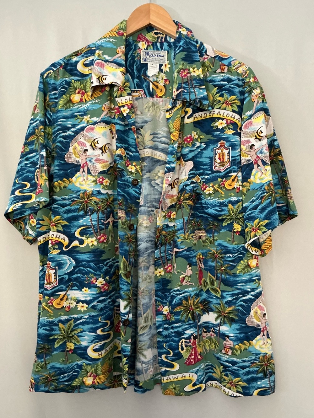 Kalakaua Aloha Land of Hawaii Men's Hawaiian Shirt Size L